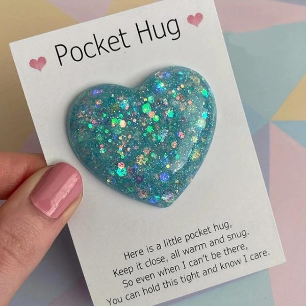 1pc, Pocket Hugging Heart Pocket Hugging Love Gift Small Hug Decoration Glass Heart Glitter Heart Gift For Girls Women Valentine's Day, Birthday, Wedd