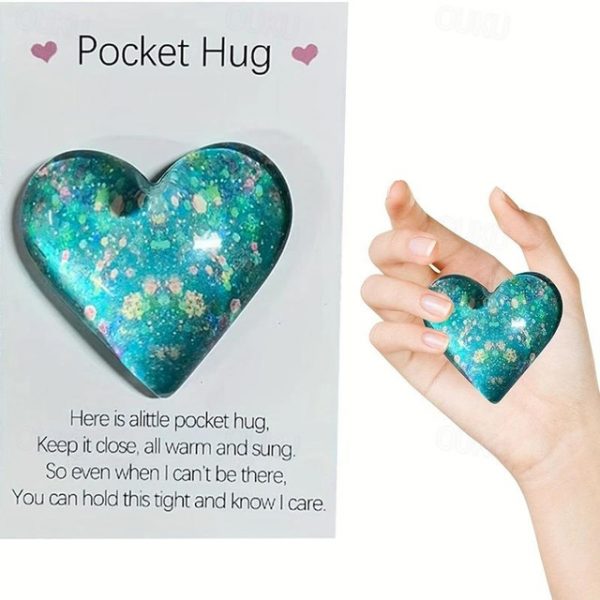 1pc, Pocket Hugging Heart Pocket Hugging Love Gift Small Hug Decoration Glass Heart Glitter Heart Gift For Girls Women Valentine's Day, Birthday, Wedd