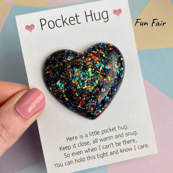 1pc, Pocket Hugging Heart Pocket Hugging Love Gift Small Hug Decoration Glass Heart Glitter Heart Gift For Girls Women Valentine's Day, Birthday, Wedd