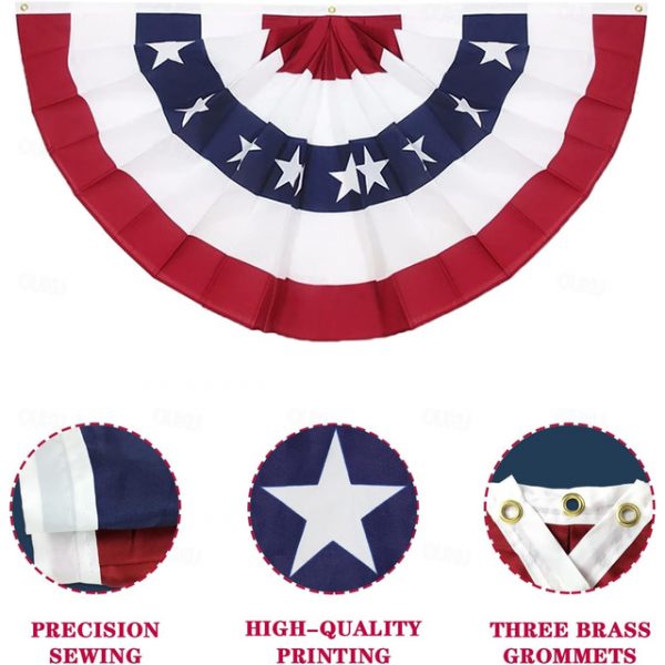 2 Pack USA Patriotic Pleated Fan Flags 3x6 Feet 4th of July Independence Day Large American Flags Bunting Patriotic Stars Stripes Pleated Fan USA Flag