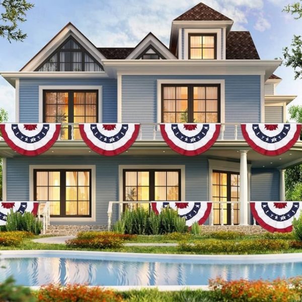 2 Pack USA Patriotic Pleated Fan Flags 3x6 Feet 4th of July Independence Day Large American Flags Bunting Patriotic Stars Stripes Pleated Fan USA Flag