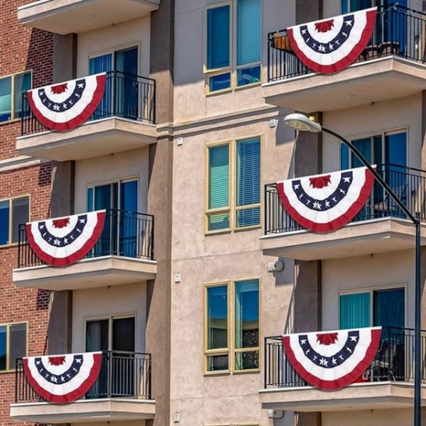 2 Pack USA Patriotic Pleated Fan Flags 3x6 Feet 4th of July Independence Day Large American Flags Bunting Patriotic Stars Stripes Pleated Fan USA Flag