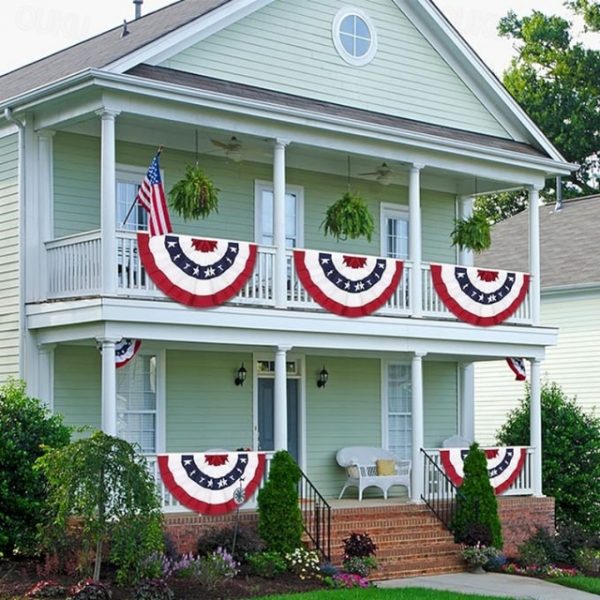 2 Pack USA Patriotic Pleated Fan Flags 3x6 Feet 4th of July Independence Day Large American Flags Bunting Patriotic Stars Stripes Pleated Fan USA Flag