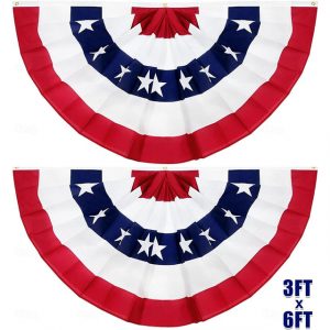 2 Pack USA Patriotic Pleated Fan Flags 3x6 Feet 4th of July Independence Day Large American Flags Bunting Patriotic Stars Stripes Pleated Fan USA Flag