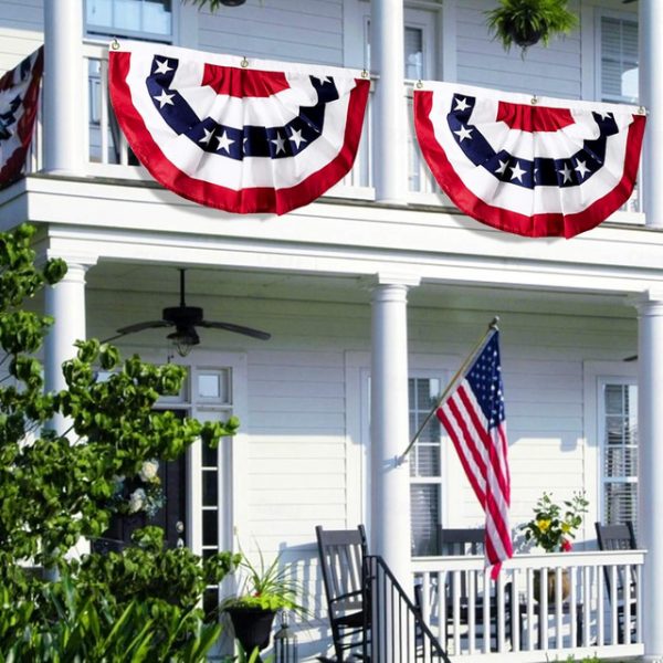 2 Pack USA Patriotic Pleated Fan Flags 3x6 Feet 4th of July Independence Day Large American Flags Bunting Patriotic Stars Stripes Pleated Fan USA Flag