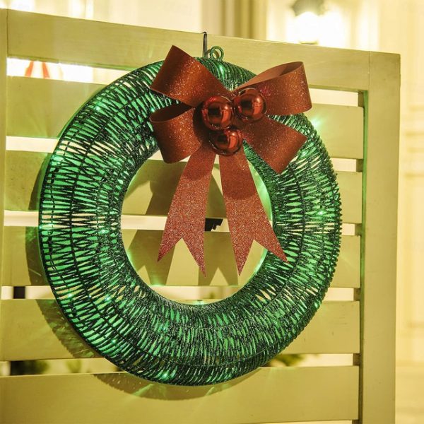 20inch Christmas Wreath with Light Iron Luminous Bow Garland LED Light-up Warm White Light Scene Decoration 30/40/50cm AA Battery Powered 2025 - US $2