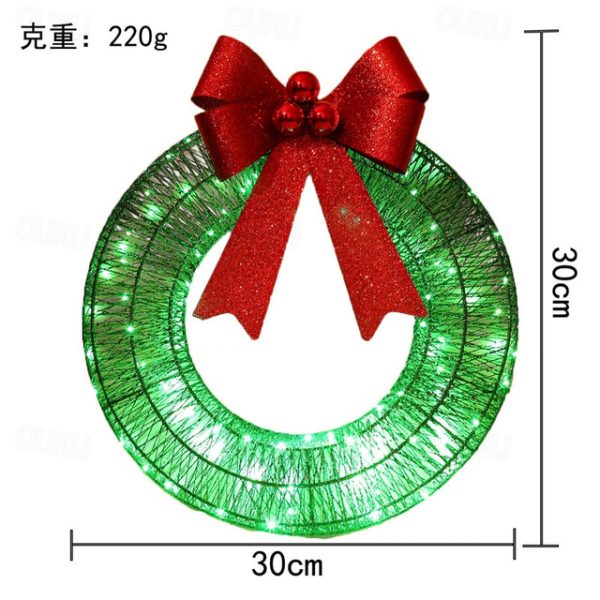 20inch Christmas Wreath with Light Iron Luminous Bow Garland LED Light-up Warm White Light Scene Decoration 30/40/50cm AA Battery Powered 2025 - US $2