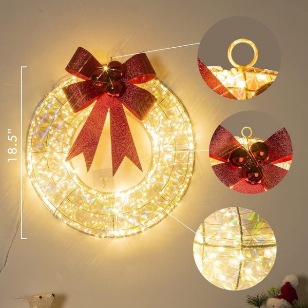 20inch Christmas Wreath with Light Iron Luminous Bow Garland LED Light-up Warm White Light Scene Decoration 30/40/50cm AA Battery Powered 2025 - US $2