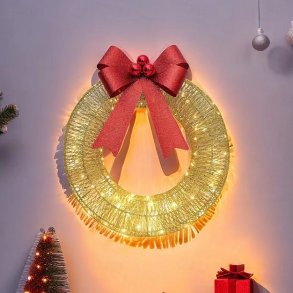 20inch Christmas Wreath with Light Iron Luminous Bow Garland LED Light-up Warm White Light Scene Decoration 30/40/50cm AA Battery Powered 2025 - US $2