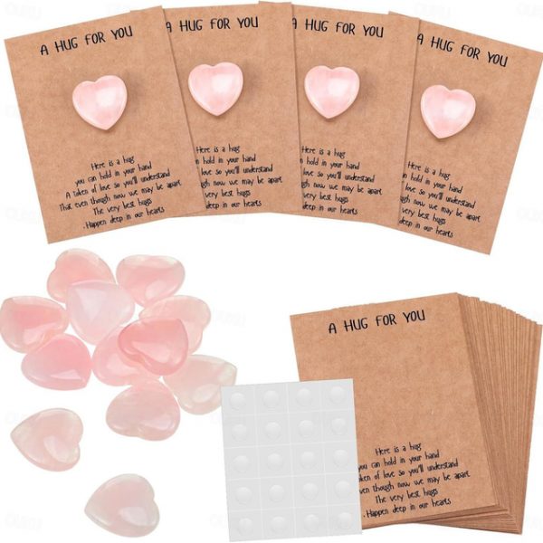 40pcs Cards Pocket Hug Token Bulk Hug Cards with Heart Shape Natural Stones Greeting Cards Keepsake Exchange Card Relationship Gift for Colleagues Fam