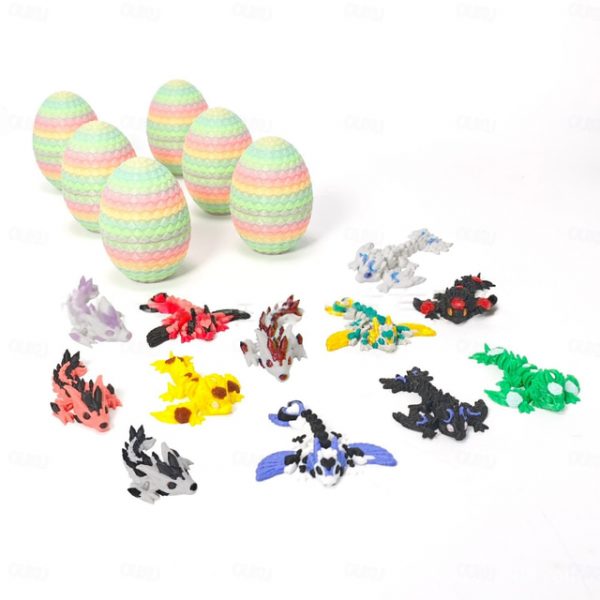 6-Pack Small Mystery Dragon Eggs, 3D Printed Easter Egg Gift with Hidden Poseable Dragon Inside, Fantasy Dragon Egg Set for Kids, Collectors, Home Dec