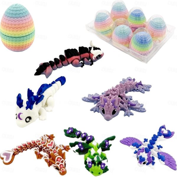 6-Pack Small Mystery Dragon Eggs, 3D Printed Easter Egg Gift with Hidden Poseable Dragon Inside, Fantasy Dragon Egg Set for Kids, Collectors, Home Dec