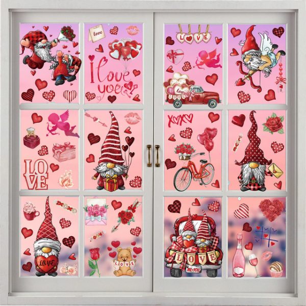 9pcs/set Valentine's Day Static Window Stickers Gnomes Gnomes Window Glass Window Stickers. 2024 - US $6.99