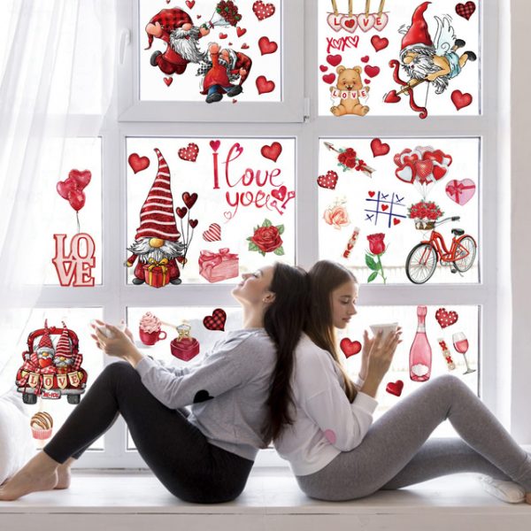 9pcs/set Valentine's Day Static Window Stickers Gnomes Gnomes Window Glass Window Stickers. 2024 - US $6.99