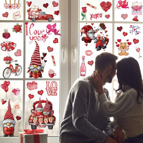 9pcs/set Valentine's Day Static Window Stickers Gnomes Gnomes Window Glass Window Stickers. 2024 - US $6.99