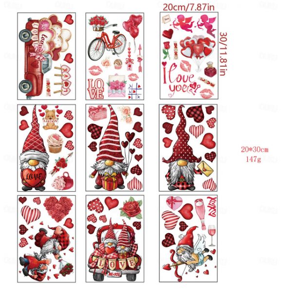 9pcs/set Valentine's Day Static Window Stickers Gnomes Gnomes Window Glass Window Stickers. 2024 - US $6.99