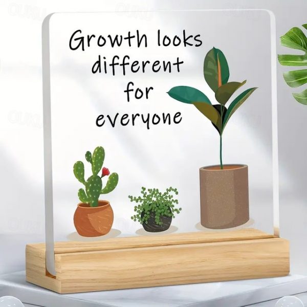 Acrylic Plaque with Wooden Base, 'Growth looks different for everyone' Inspirational Home Décor, Motivational Desk Ornament, Perfect Gift for Colleagu
