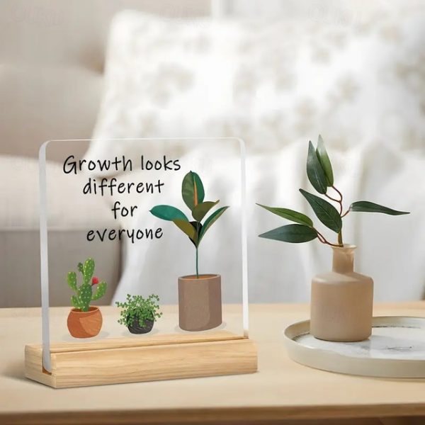 Acrylic Plaque with Wooden Base, 'Growth looks different for everyone' Inspirational Home Décor, Motivational Desk Ornament, Perfect Gift for Colleagu