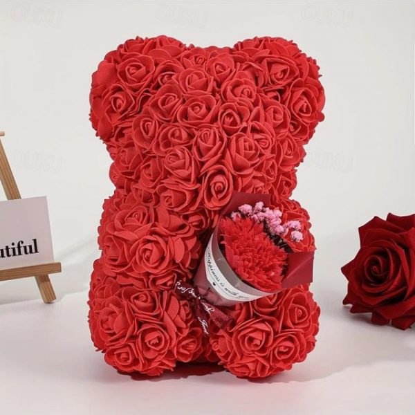 Artificial Rose Bear Flower Arrangement Mother's Day Gift- Foam Roses with Container for Mother's Day, Anniversary, Wedding, Birthday 2025 - US $23.99