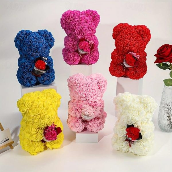 Artificial Rose Bear Flower Arrangement Mother's Day Gift- Foam Roses with Container for Mother's Day, Anniversary, Wedding, Birthday 2025 - US $23.99