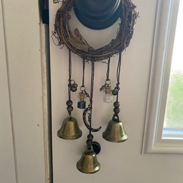 Bells for Door Knob for Protection, Witch Wind Chimes Door Hanger, Handmade Rattan Wind Chimes Witch Decor, Protection Witchcraft Home Decor-1pcs 2024