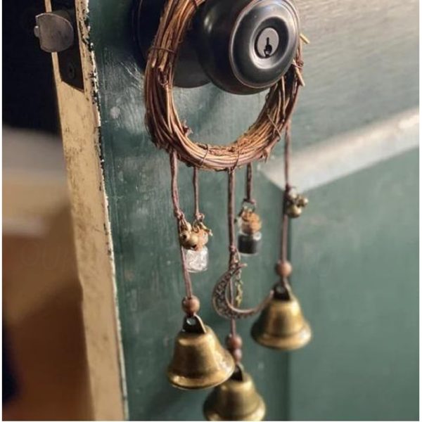 Bells for Door Knob for Protection, Witch Wind Chimes Door Hanger, Handmade Rattan Wind Chimes Witch Decor, Protection Witchcraft Home Decor-1pcs 2024