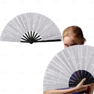 Boots on The Ground Fan Large Holographic Folding Hand Fan Line Dance Popping Fan, Clap Fans for Line Dancing Foldable Craft Holding Laser Colors Hand