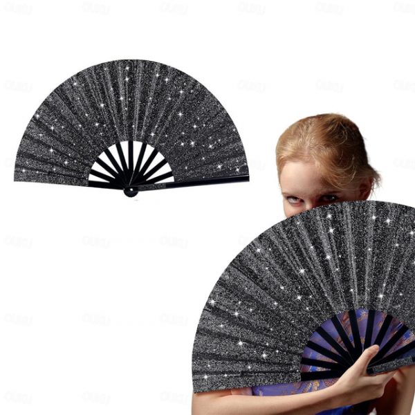 Boots on The Ground Fan Large Holographic Folding Hand Fan Line Dance Popping Fan, Clap Fans for Line Dancing Foldable Craft Holding Laser Colors Hand
