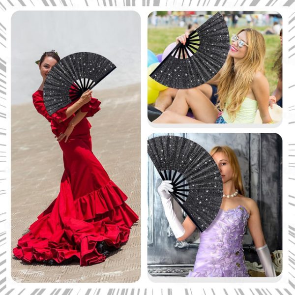 Boots on The Ground Fan Large Holographic Folding Hand Fan Line Dance Popping Fan, Clap Fans for Line Dancing Foldable Craft Holding Laser Colors Hand
