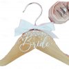Bride Wedding Dress Hanger, Wooden Bridal Hanger with Pearls and Bow, Personalized Custom Name Hanger for Wedding Gown, Bridal Shower Gift, Bride Coat