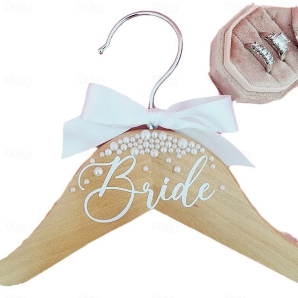 Bride Wedding Dress Hanger, Wooden Bridal Hanger with Pearls and Bow, Personalized Custom Name Hanger for Wedding Gown, Bridal Shower Gift, Bride Coat