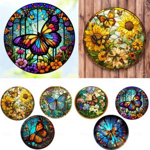 Butterfly Faux Stained Glass Window Cling Suncatcher, Round Dragonfly Wreath Glass, Butterfly Wreath Acrylic Plate Decoration 2024 - US $9.49