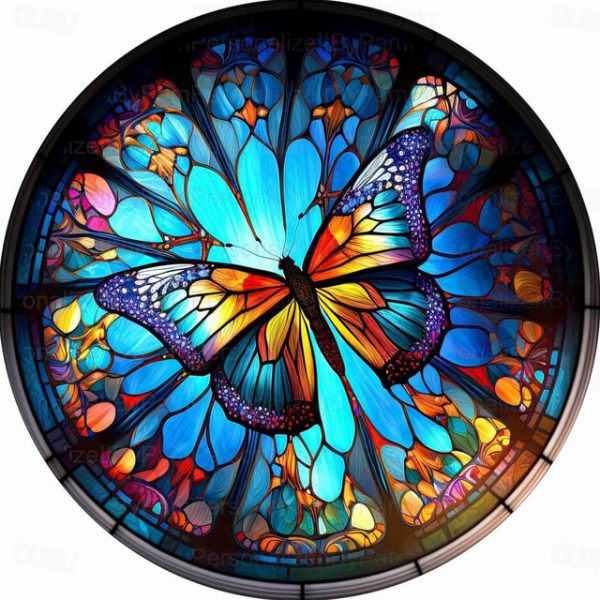 Butterfly Faux Stained Glass Window Cling Suncatcher, Round Dragonfly Wreath Glass, Butterfly Wreath Acrylic Plate Decoration 2024 - US $9.49