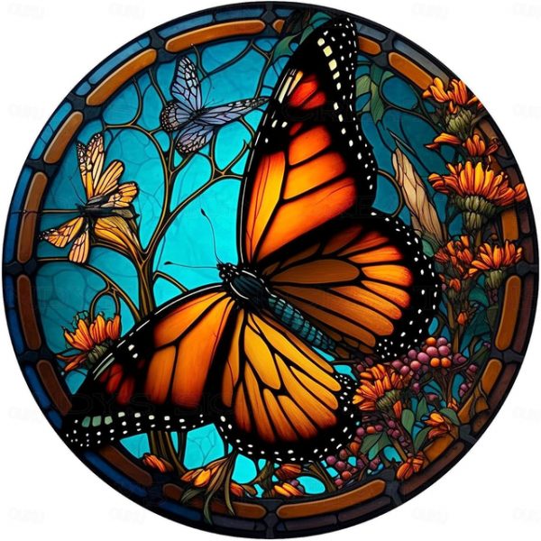 Butterfly Faux Stained Glass Window Cling Suncatcher, Round Dragonfly Wreath Glass, Butterfly Wreath Acrylic Plate Decoration 2024 - US $9.49