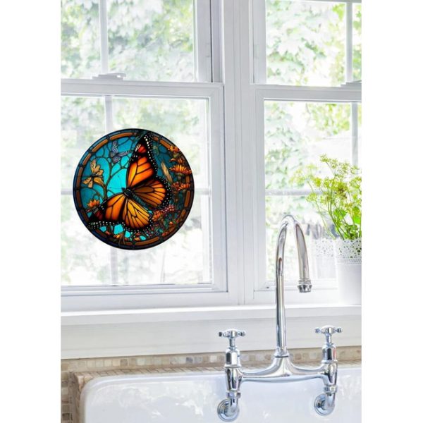 Butterfly Faux Stained Glass Window Cling Suncatcher, Round Dragonfly Wreath Glass, Butterfly Wreath Acrylic Plate Decoration 2024 - US $9.49