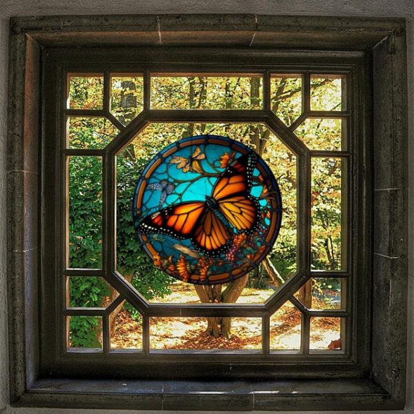 Butterfly Faux Stained Glass Window Cling Suncatcher, Round Dragonfly Wreath Glass, Butterfly Wreath Acrylic Plate Decoration 2024 - US $9.49