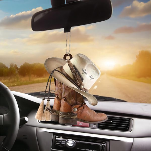 Car Pendant for Rearview Mirrors - Car Rear View Mirror Pendant | Car Decoration Charm Pendant, Creative Cowboy Boots and Hats Flat Style Ornament, Ca