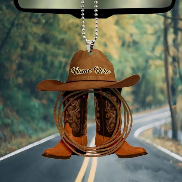 Car Pendant for Rearview Mirrors - Car Rear View Mirror Pendant | Car Decoration Charm Pendant, Creative Cowboy Boots and Hats Flat Style Ornament, Ca