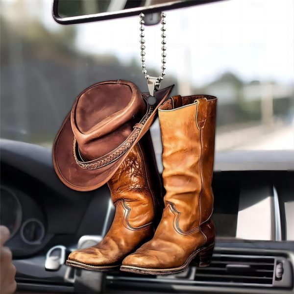 Car Pendant for Rearview Mirrors - Car Rear View Mirror Pendant | Car Decoration Charm Pendant, Creative Cowboy Boots and Hats Flat Style Ornament, Ca