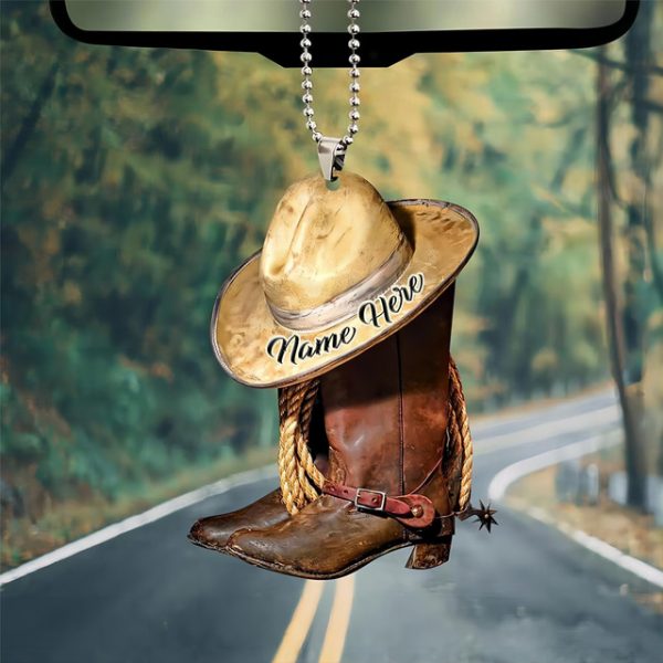 Car Pendant for Rearview Mirrors - Car Rear View Mirror Pendant | Car Decoration Charm Pendant, Creative Cowboy Boots and Hats Flat Style Ornament, Ca