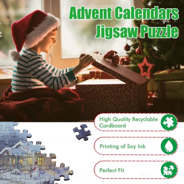 Christmas Advent Calendar Jigsaw Puzzle 1000pcs, Christmas Advent Calendar 2023 Christmas Countdown Holiday Puzzles for Adults Kids, 24 Parts 1000 Pie