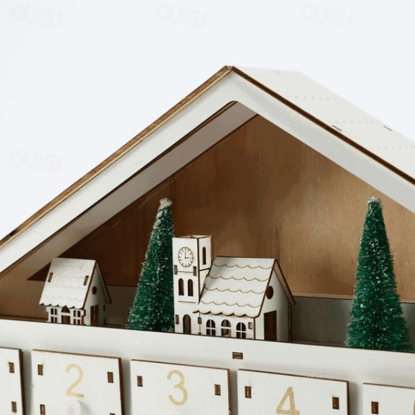 Christmas Advent Calendars Wood House LED Lights 24 Days Countdown Storage Organization Figurines Room Home Decor 2024 News 2024 - US $27.99