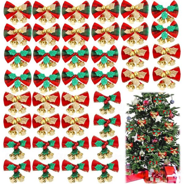 Christmas Bow, Christmas Wreath Christmas Tree Decoration Gifts, with Iron Bells 2025 - US $2.99