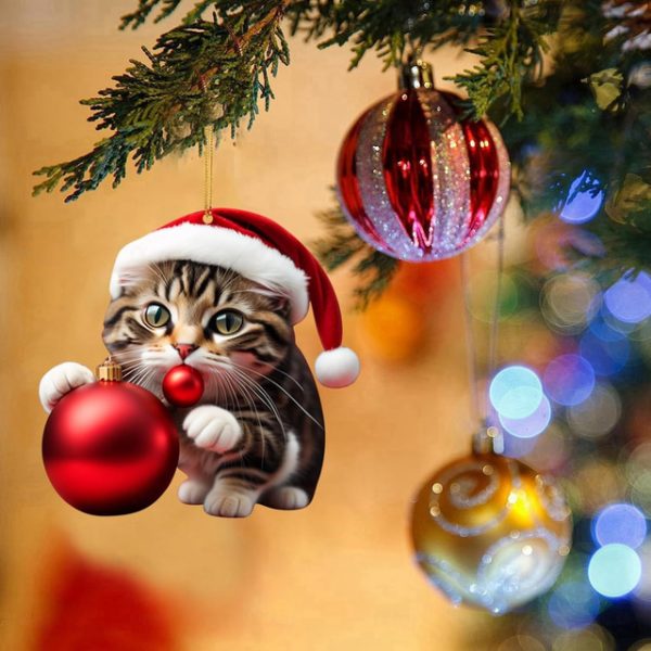 Christmas Cat Ornament,Acrylic 2D Flat Printed Xmas Tree Ornament and Car Rear View Mirror Accessories for Cat Lover 2025 - US $2.99