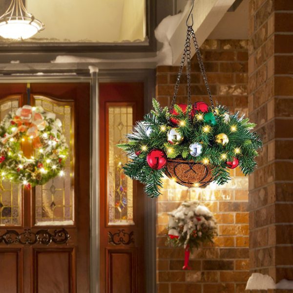Christmas Hanging Basket Wreath Rhythm Flash Holiday Lights Decorations Christmas Wreath Pendants 2025 - US $51.99