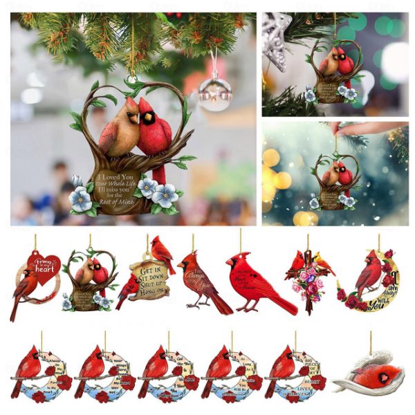 Christmas Ornament Cardinal Bird 2D Acrylic Pendant Car Interior Backpack Pendant Home Valentine‘s Day Gift Christmas Decoration Hummingbird Pendant S