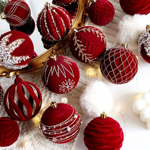 Christmas Tree Decoration Ball Christmas Painting Ball Flocked Dark Red Christmas Ball Pearl Diy Hanging Decoration Scene Layout 2025 - US $16.99