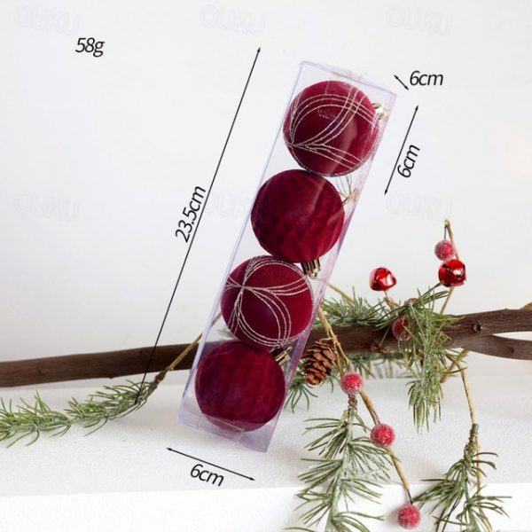 Christmas Tree Decoration Ball Christmas Painting Ball Flocked Dark Red Christmas Ball Pearl Diy Hanging Decoration Scene Layout 2025 - US $16.99