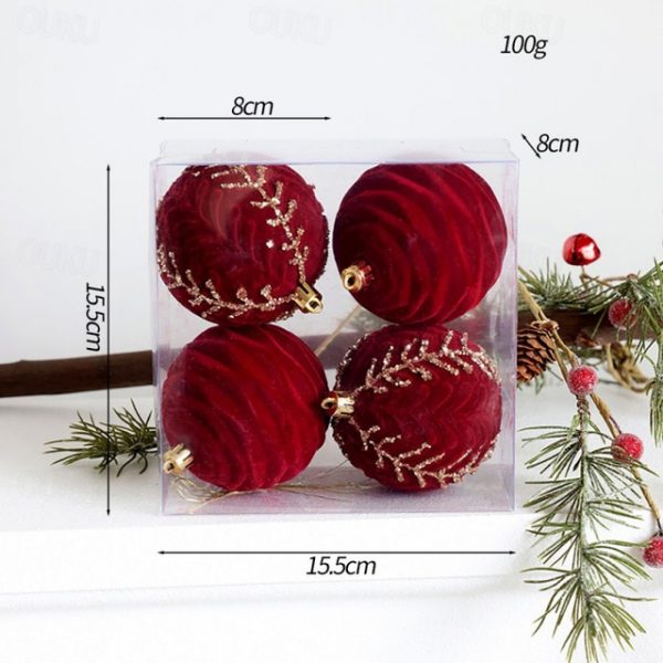 Christmas Tree Decoration Ball Christmas Painting Ball Flocked Dark Red Christmas Ball Pearl Diy Hanging Decoration Scene Layout 2025 - US $16.99