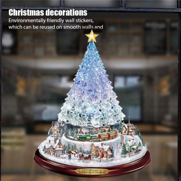 Christmas Window Stickers Tree Winter Garland Window Stickers Home Decoration Crystal Tree Santa Claus Snowman Rotating Sculpture Decorations Removabl